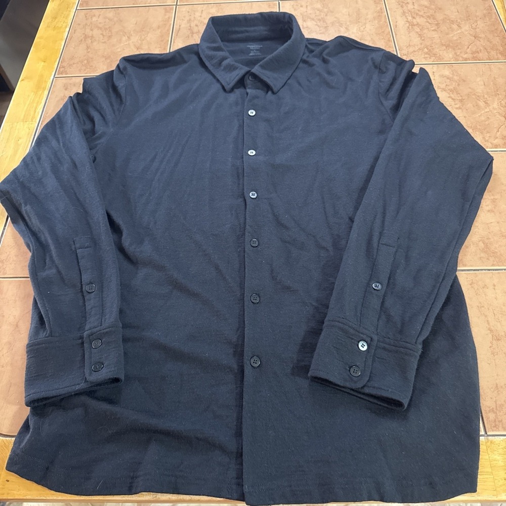 Icebreaker Merino Shirt Mens Sz Large Solid Black Wool Button Up Long Sleeve